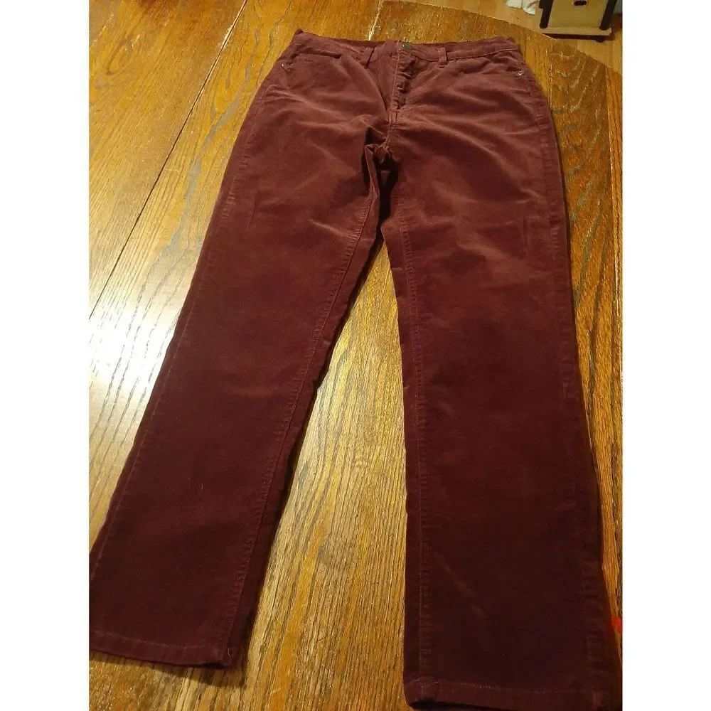 Size 10P DG2 Diane Gilman Burgandy Velour Soft Pants with Pockets Belt Loops